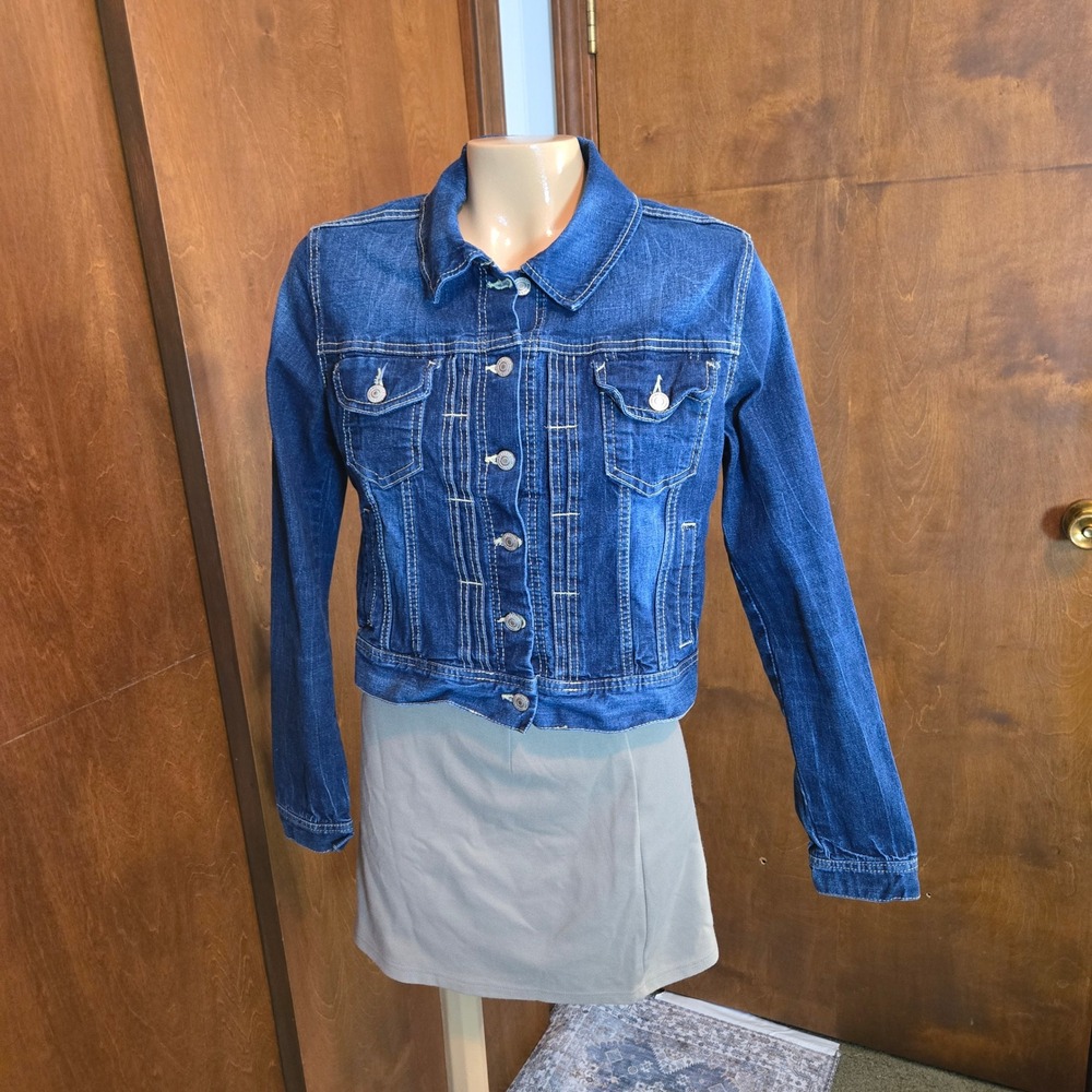 Amethyst Womens Jean Denim Jacket Medium Dark Wash Stretch Cropped 80s 90s Layer